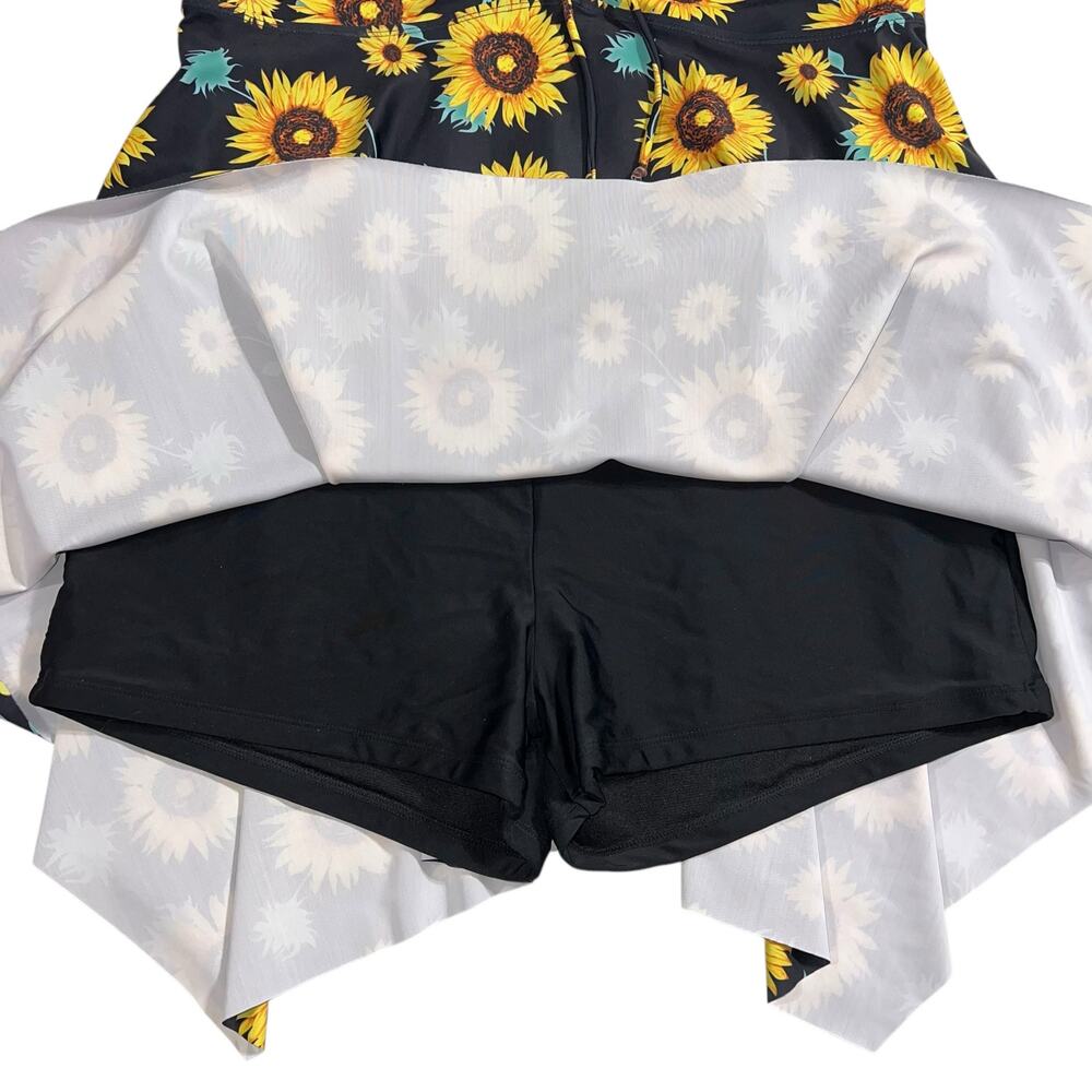 Hanna Nikole Womens Swimsuit Dress Sunflower Print Asymmetrical Hem Blue Yellow - Picture 7 of 16